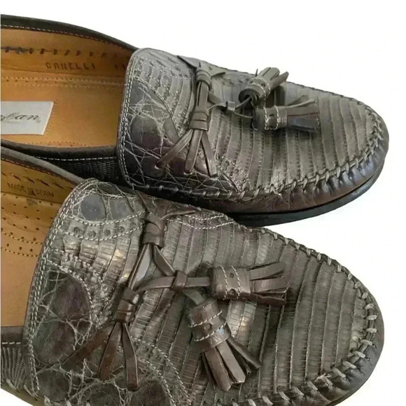 Mezlan Mens Gray Lizard Leather Tassel Front Loafer Shoe main image 10